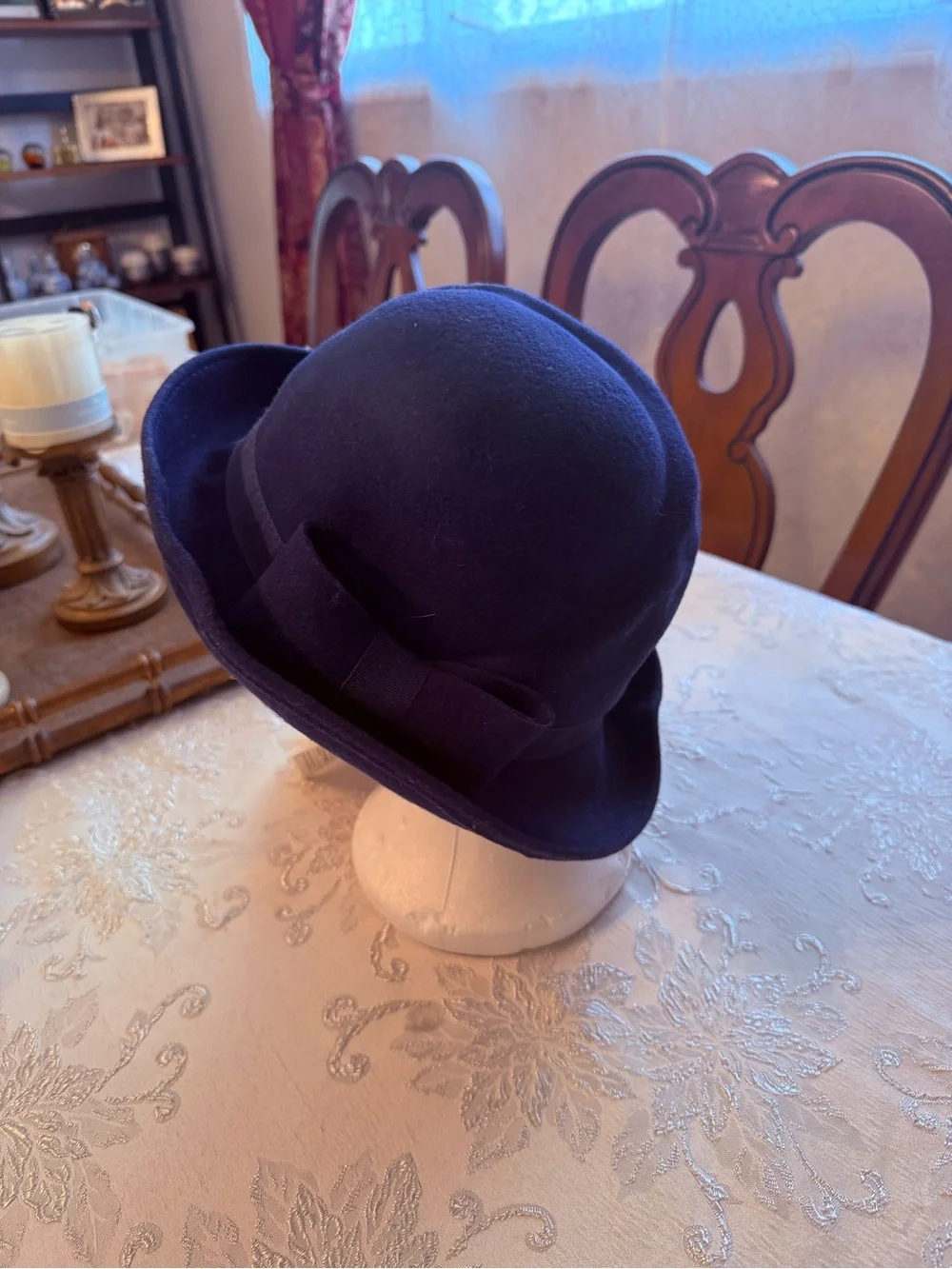 OTTO Navy Felt Cloche Hat with Side Bow